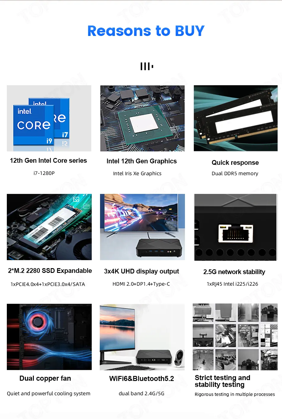 12th Gen Intel Core i7 1280P i5 1240P Mini Desktop PC 32GB DDR5 1.5TB ...