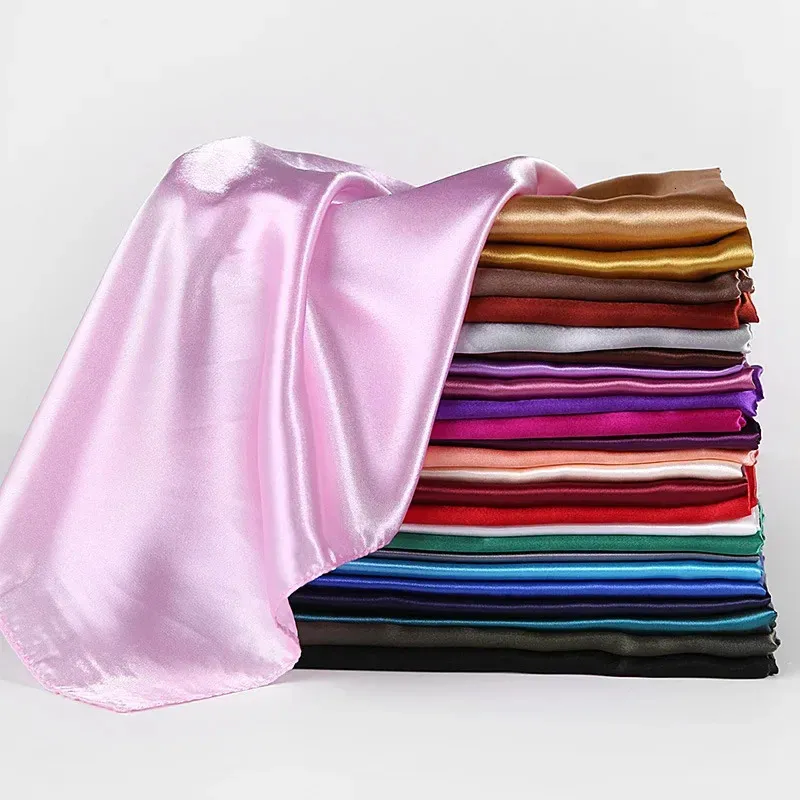 90 cm Color sólido Bufanda Hijab Buff para mujeres Silk Satin Bufandas de cabello Bufandas Hembra Squares cuadrados Cabeza para mujeres 240407
