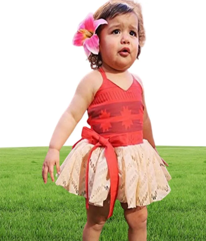 Baby Girls Moana Summer Dress Kids Tutu Bow Beach Sundress TodddlDR BARR FALL Rygglöst tecknad prinsessan Söt cosplay kostym Q5609067