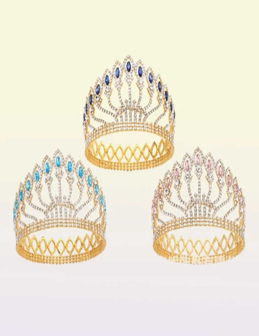 Lyxig glittrande kristall barock drottning kung bröllop tiara krona tävling prom diadem huvudstycke brud hår smycken tillbehör y1905965