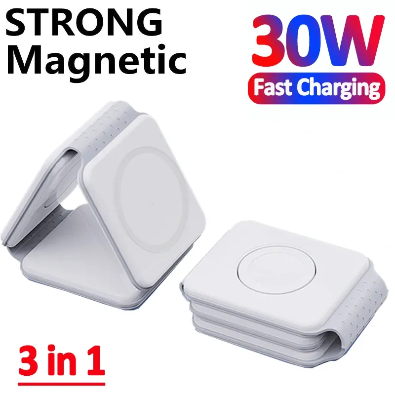 Chargers 30W magnetico wireless caricatore pad macSafe pieghevole per iPhone 14 13 12 Pro Max Apple Watch 8 7 AirPods 3 in 1 dock di ricarica rapida
