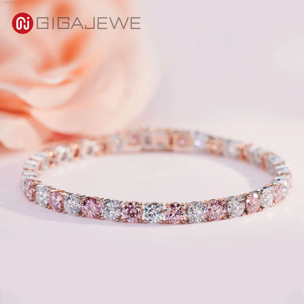 Gigajewe 9K/14K/18K Rose Gold 18-26ct White and Sakura Pink Color Tennis Armband