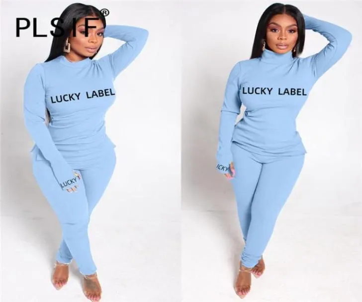 Lucky Label Women Set Long Sleeve 2 Piece Clothes Passar Casual Slim Two Tracksuits Matching Women039S9812594