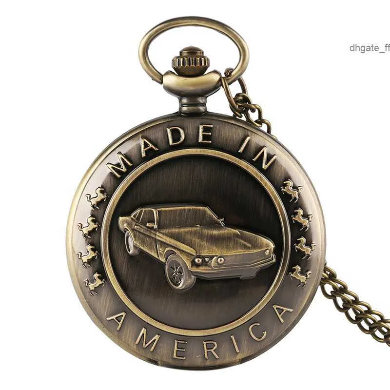 Antique Car Pocket montre la sculpture classique Made in America Collier Chaîne Cool Quartz Horloge Cadeaux pour les enfants pour garçons