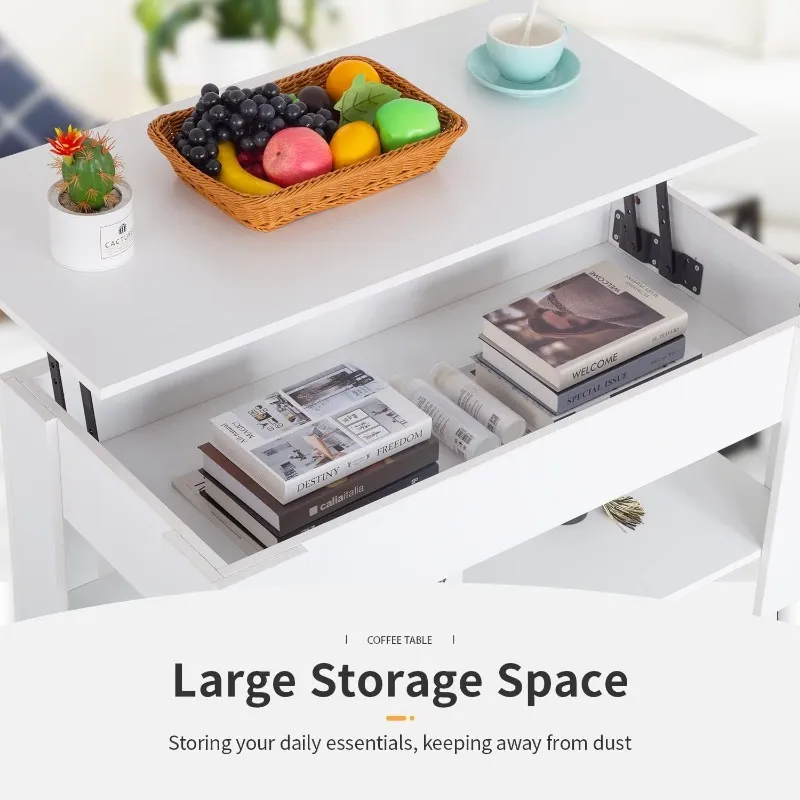 FDW Lift Top Coffee Table with Hidden Compartment and Storage Shelf ...