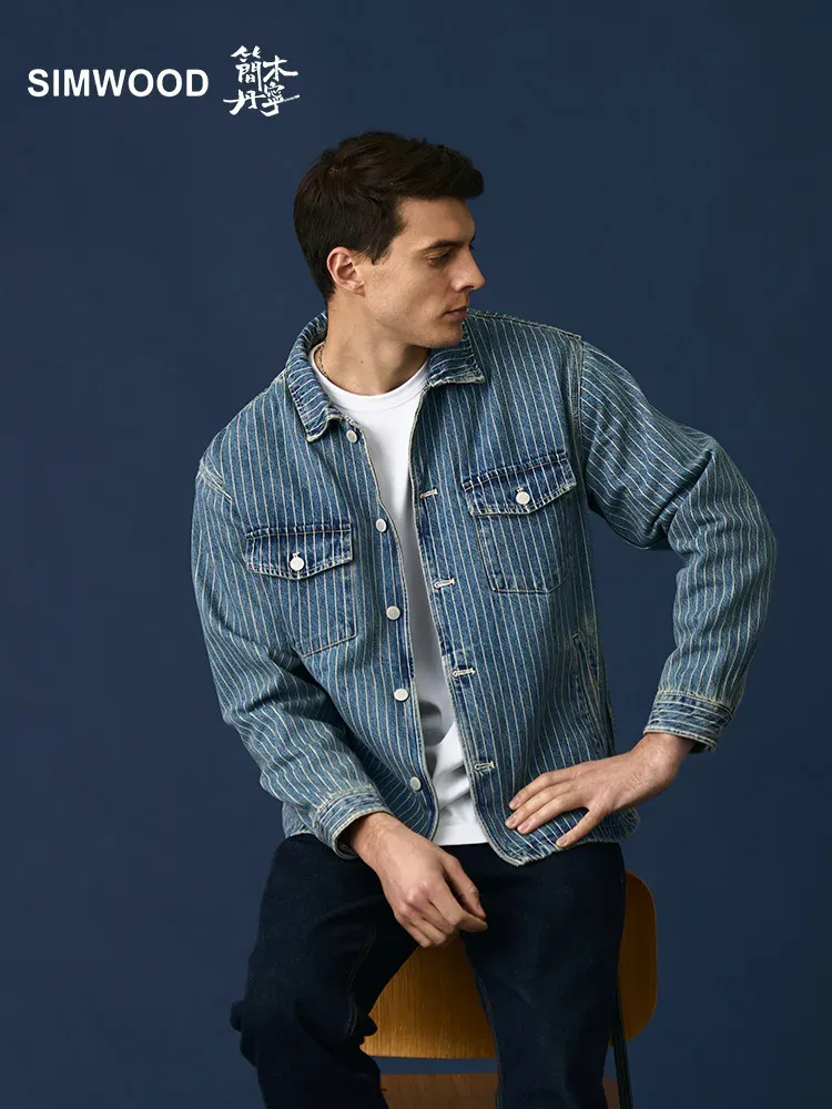 DHgate SIMWOOD Oversized Denim Jacket 12.5 oz Striped Fabric Spring Collection 2024 Home Garden