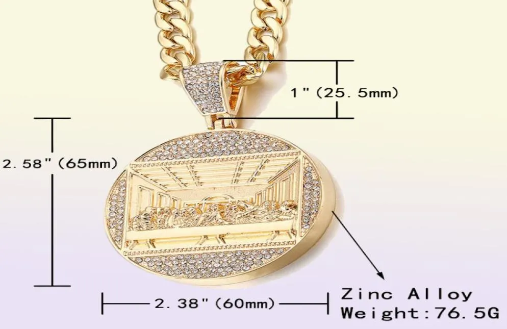 Kedjor Den sista måltiden Big Pendant Necklace Iced Out Bling Zircon Gold Color Jesus For Men Hip Hop Charm Jewelry Giftchains7322985