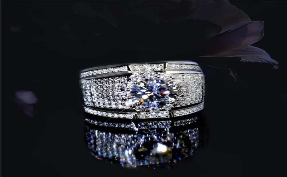 Потрясающие группы ручной работы кольца модные ювелирные изделия 925 Серебряное серебро Популярное круглое срезы белый топаз CZ Diamond Full Gemstones Men Weddi3046561