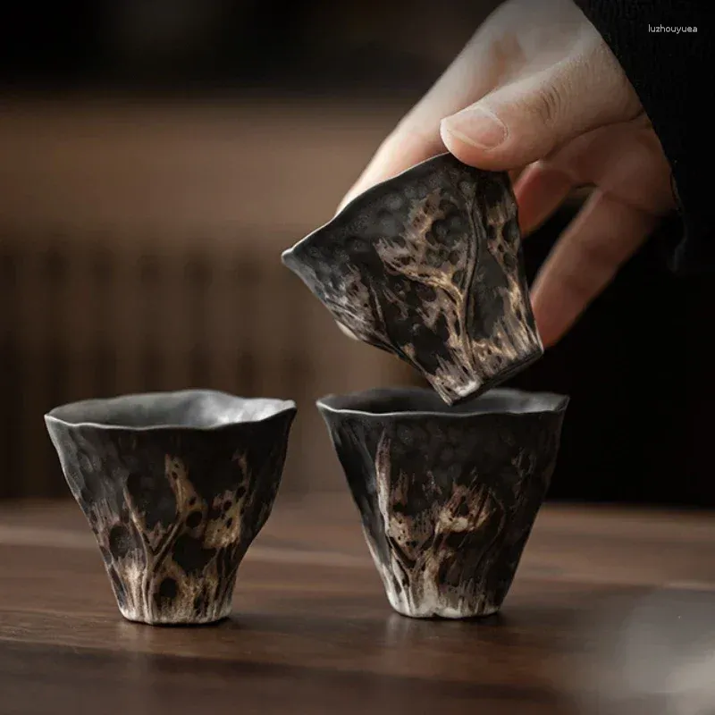 Tazze da tè in stile giapponese wabi-sabi lotus rima tazza da tè ruvido tè teastico tazza piccola singola