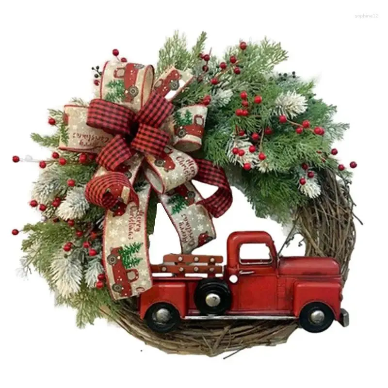 Decorative Flowers Red Truck Farmhouse Wreath Christmas Reusable Garland Home Decor Products For Courtyard Front Door Balcony Garage