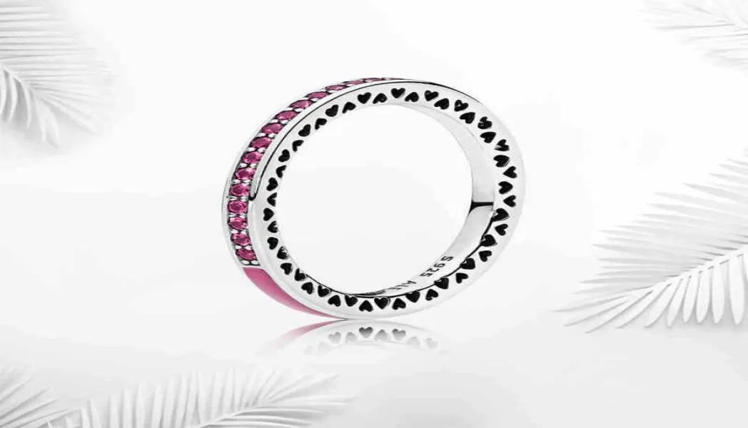 Blauw groen roze emailbandringen met kleur kristal originele doos voor hart liefde 925 zilveren ring voor vrouwen meisjes cadeau825186842205