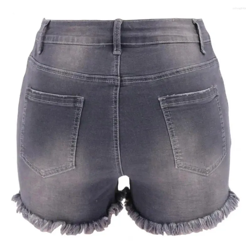 Short féminin Femmes élégantes de la taille haute avec des jeans de fermeture de bouton Slim Fit Fit Ripped Edge Ripped pour l'été