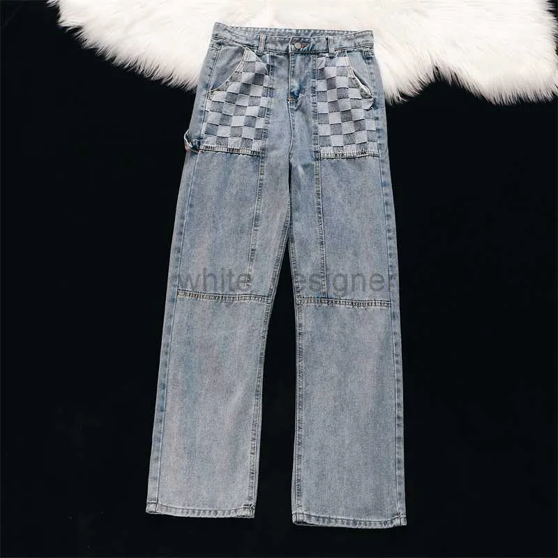 Дизайнерские джинсы для мужских старых лоскутных шахерских джинсов мужские рюшинные красавные взрывные уличные талию Широкие ноги прямые ноги