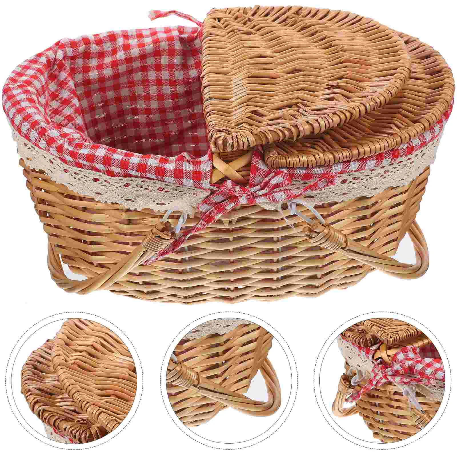Panier De Rangement Osier Vintage – Valise En Rotin Tressé Naturel, Idéal Pique-Nique, Décoration & Mariage (M)