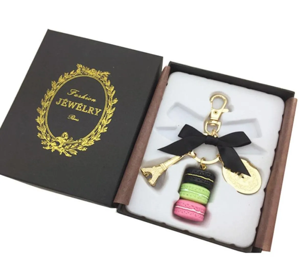 Alloy Gold plaqué France Laduree Macaroon Macaron Effiel Tower Keychain Fashion Keyring Key Chain Chain Charm Accessoires Fashion W 2994534