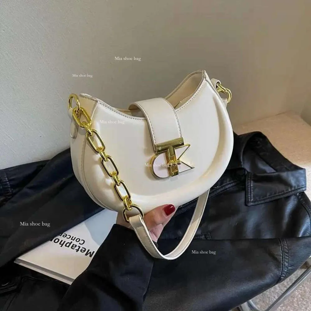 Drawstring Brand Designer PU Leather Women's Shoulder Bag Retro Chain Lock Crossbody Small Half Moon Handbag