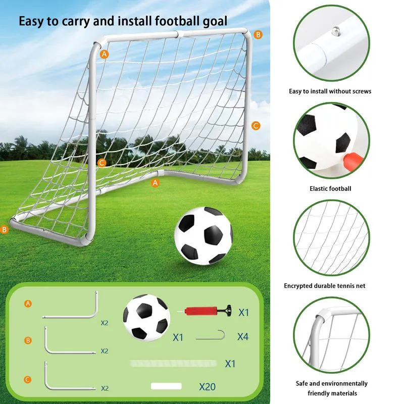Portable Folding Football Soccer Goal Net Set With Ball Pump For Kids Indoor Outdoor Training Practice Play