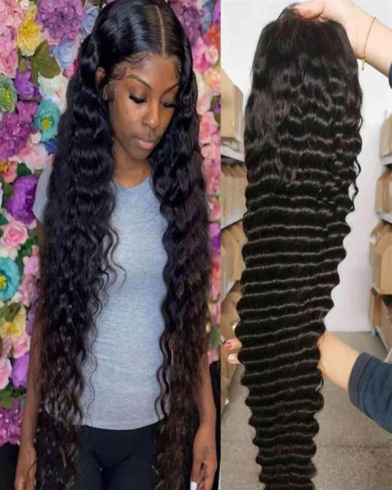 30 pouces Indien Raw Line 40 pouces cheveux humains bouclés 180 densité 13x6 WIG avant en dentelle à onde profonde241S3938137