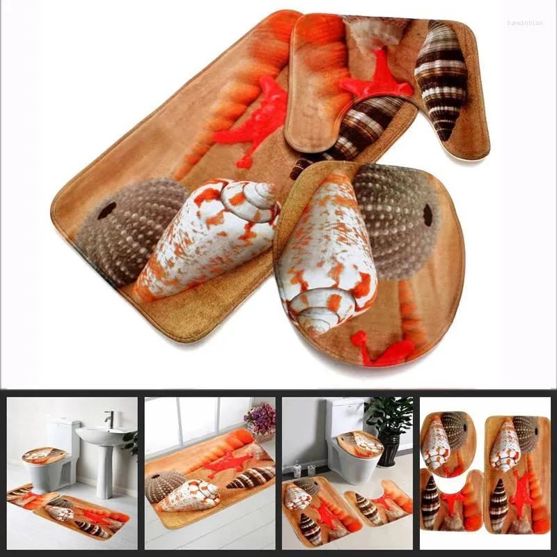 Bath Mats 3Pcs/Set Soft Starfish Pedestal Rug Mat Flannel Seashell Contour Lid Toilet Cover Carpet Bathroom Decor Set