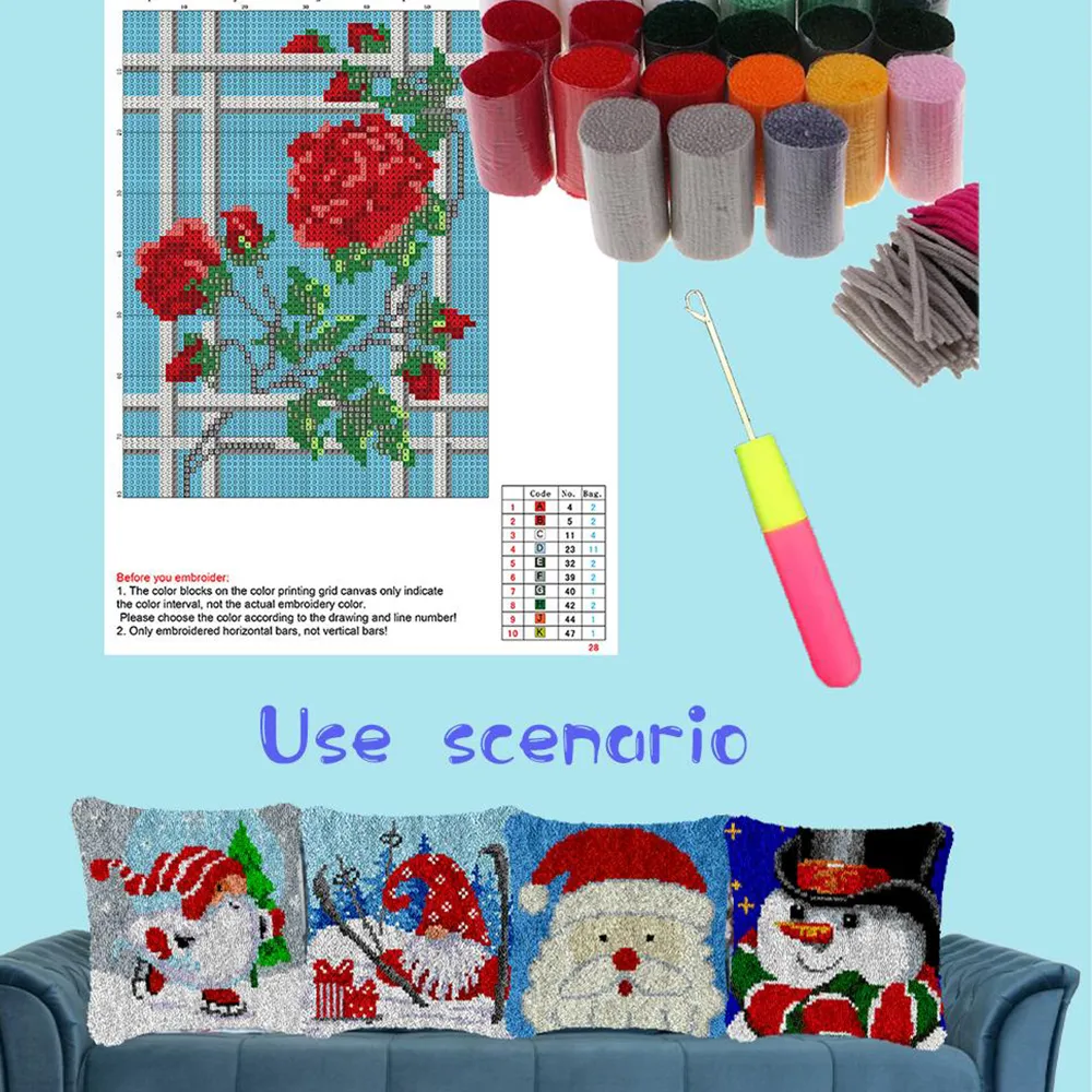 DIY Dinosaur Latch Hook Pillow Kit - 43x43cm Crochet Embroidery Craft For Beginners