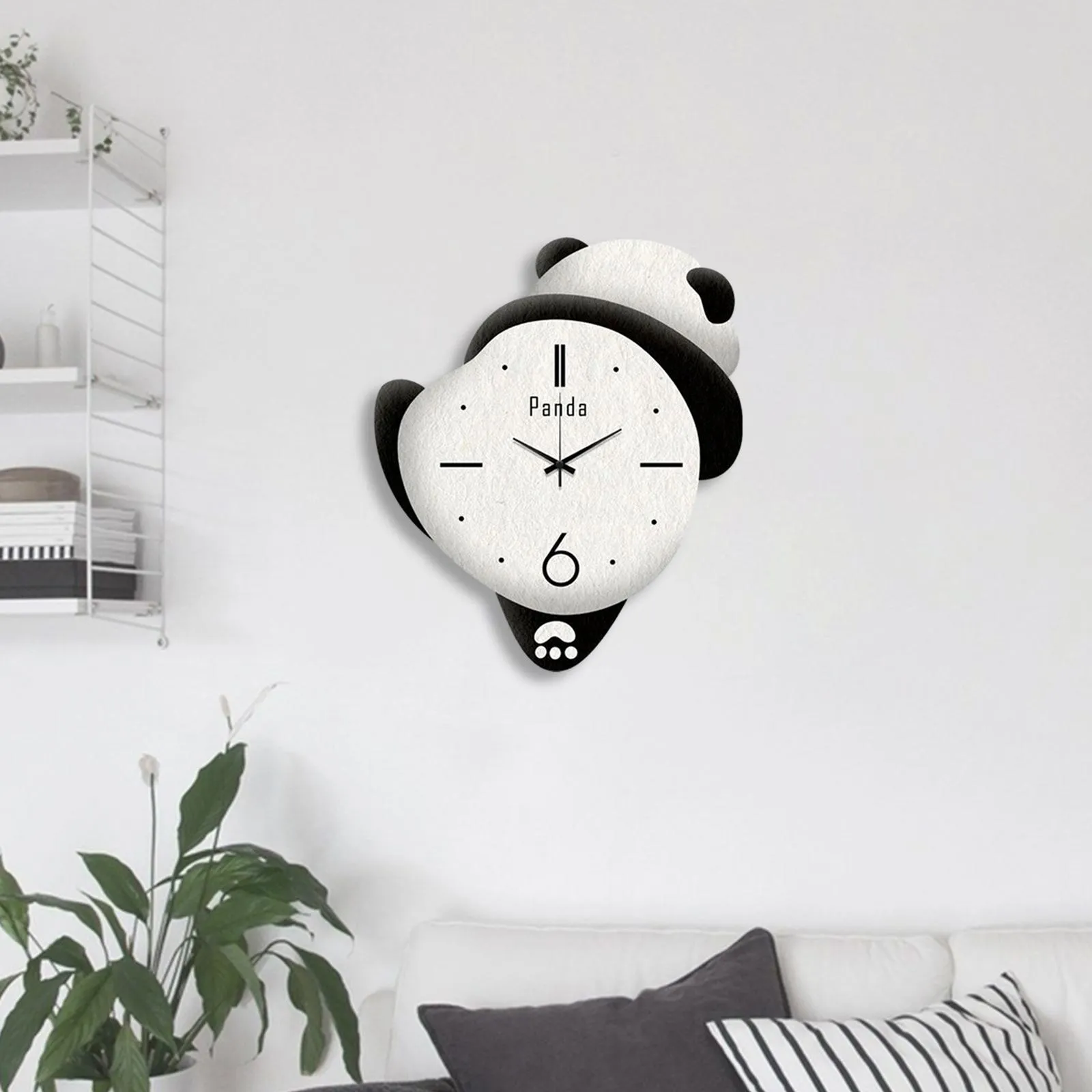 Panda Shape Wall Clock Non-Ticking Hanging Clock for Living Room Wall ...
