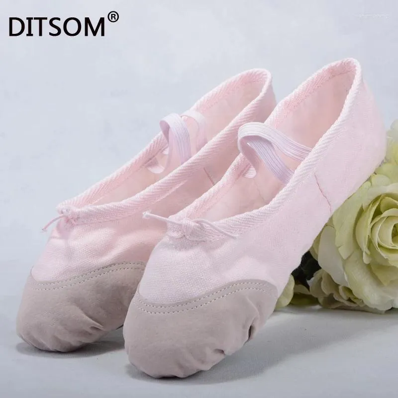 Dance Shoes Leather Toe Canvas Ballet For Women Kids Soft Slippers Yoga Fitness Gym Twist Dancing 22-44