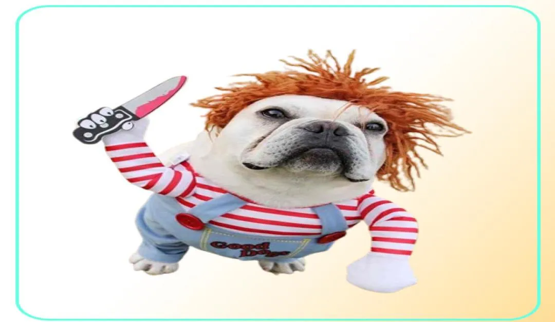 Hondenkostuums Grappige kleding Chucky Style Pet Cosplay Kostuum Sets nieuwheidskleding voor Bulldog Pug 2109087833469