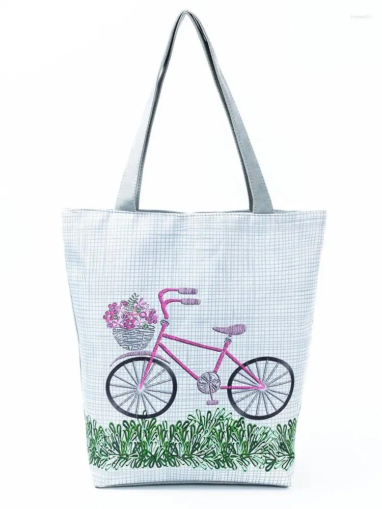 Sacchetto casual fumetto in bicicletta stampato spalla femminile di grande capacità eco riutilizzabile shopping fuori pieghevole femmina floreale