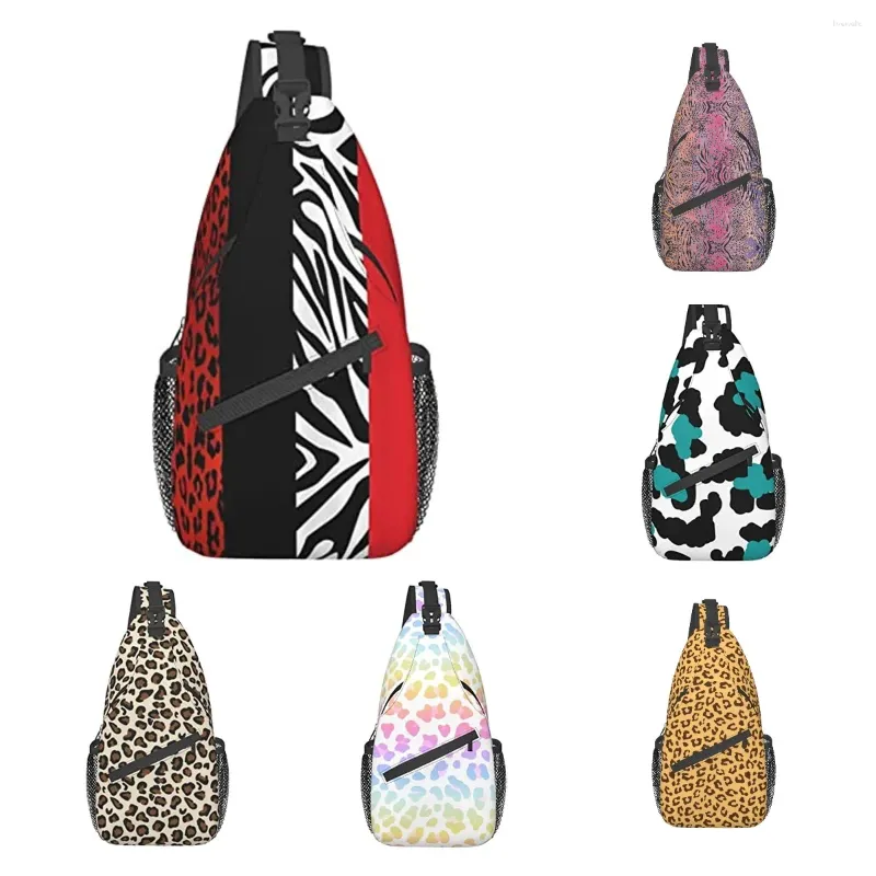 Rucksack Red Leopard und Zebra Animal Cross Chest Chest Bag Diagonal Sling Travel Wanderradfahren Crossbody Schulter lässig