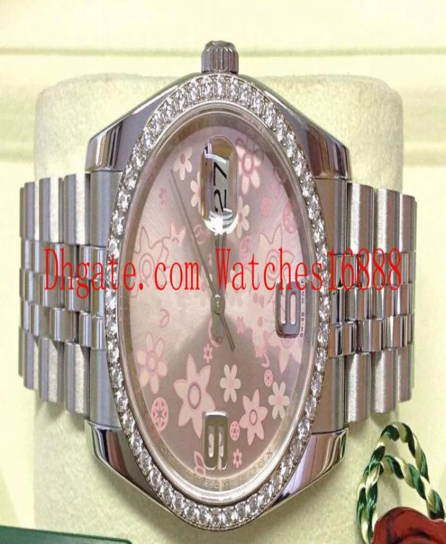 Lady Watch Datejust 36mm 116244 Elmas çerçeve kadran paslanmaz çelik pembe çiçek kadınları otomatik hareket saatleri9276400