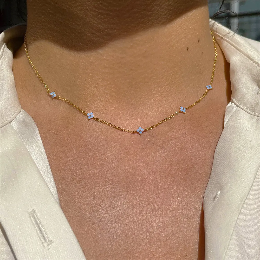 Ins Simple Fashion Bloemenhanger Sieraden Wit Roségoud Verguld Blauwe Saffier CZ Diamant Edelstenen Feest Dames_voghion.com