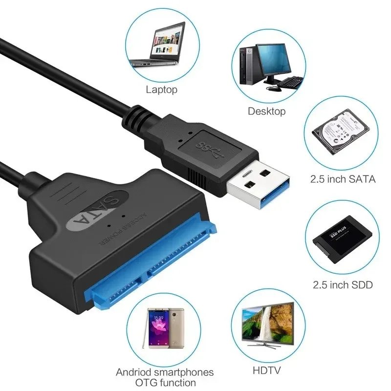 SATA till USB 3.0 / 2.0 -kabel upp till 6 Gbps för 2,5 tum extern HDD SSD -hårddisk SATA 3 22 -stiftadapter USB 3.0 till SATA III -sladd