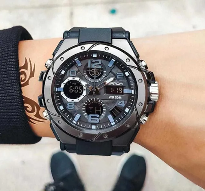 Sanda G Style Sport Wrist Saat Erkekleri ES Askeri Ordu Kolluluğu Led Dijital Kuvars Çift Ekran Erkek Su Geçirmez 2107286419030