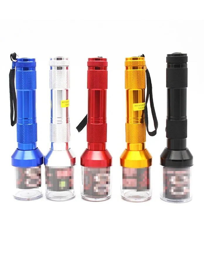 Flashlight Metal Grinder 5 Colors Aluminium Alloy Electric Grinder Tobacco Creative Muller Smoke Accessories 30pcs OOA69738059880