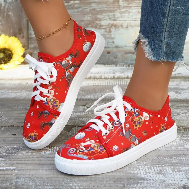 Casual Shoes Women's Canvas Women 2024 Autumn Lightweight Woman Christmas Lace Up Print Soft Plus Size 43