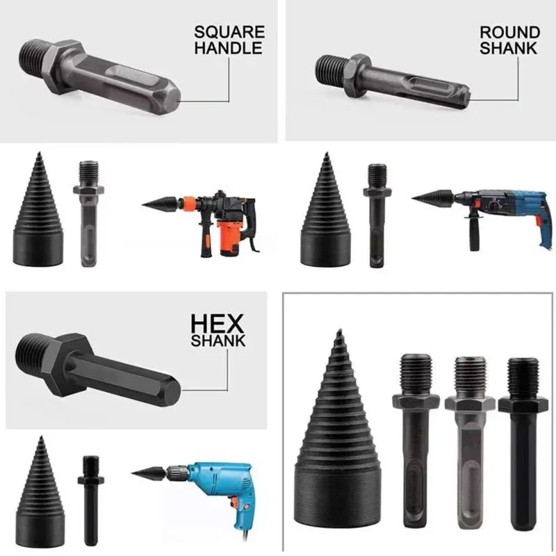 Wood Splitter Drill Bit Set 32mm 42mm 50mm Cone Drill Bits with Hex ...