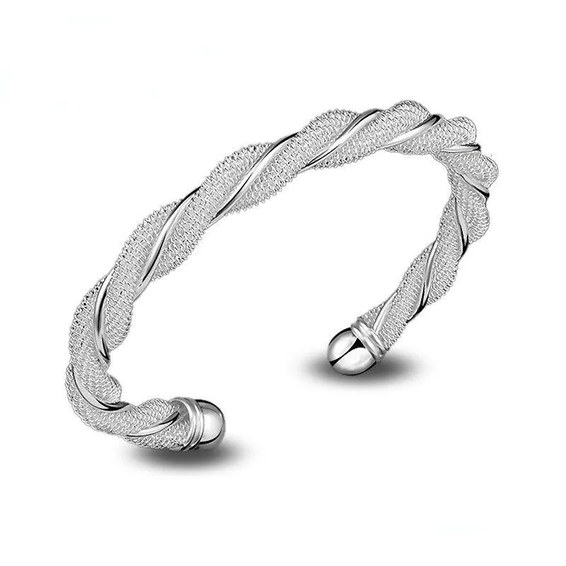 Bangle 925 Sterling Sier Bracelets For Women Fashion Trendy Twist Cuff Bangles Bracelet Jewelry Gift Drop Delivery Dhrhj