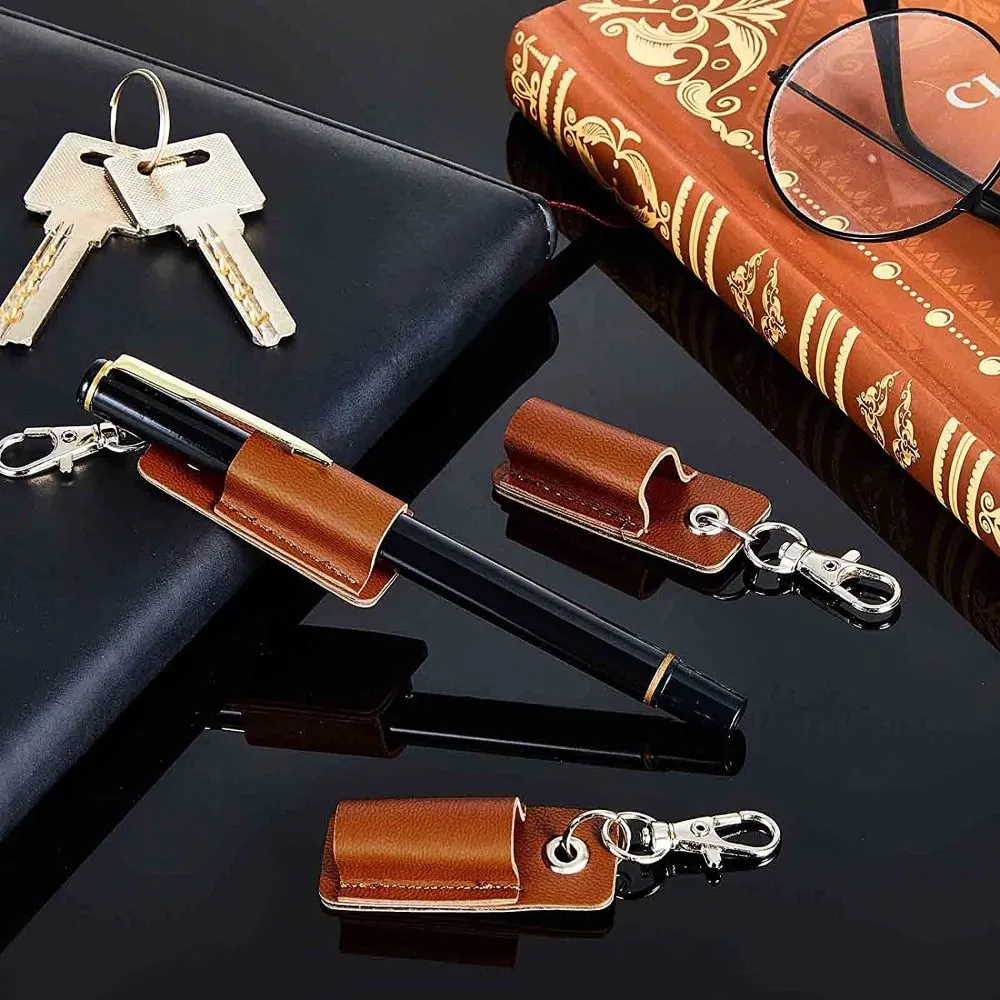 Pen Topper Keychain Premium PU Leather Pen Sleeve, Keychain Pen Holder - Durable Office ...