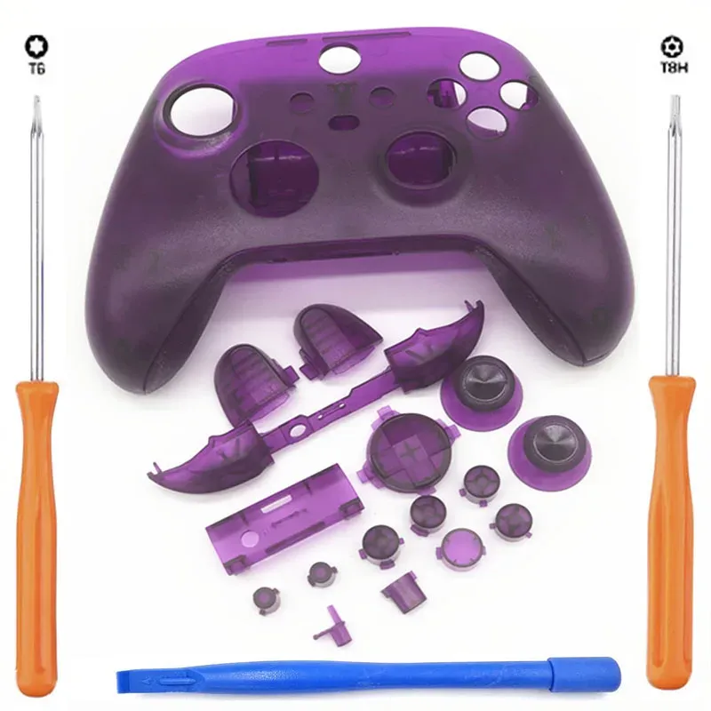 Fall Transparent Purple Full Set Housing Shell Case för Xbox Series S Xbox Series X X/S Controller Side Rails Plate Cover w/knappar