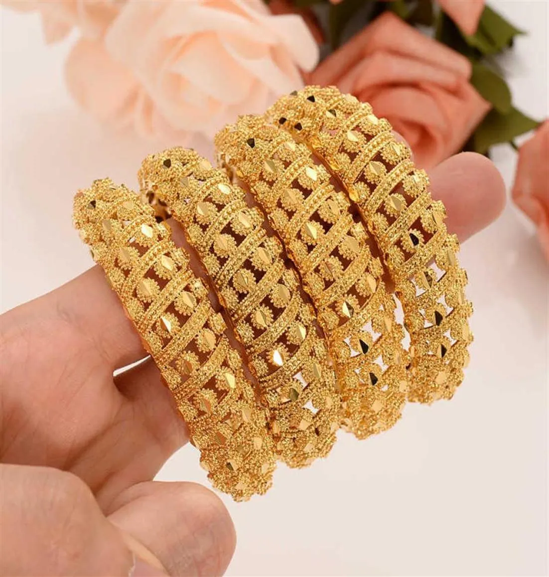 Bracelet manchettes plaquées pour femmes Dubaï Bride mariage bracelet éthiopien africain bijoux bijoux bracelet gold bracelet fête des cadeaux Q076636420