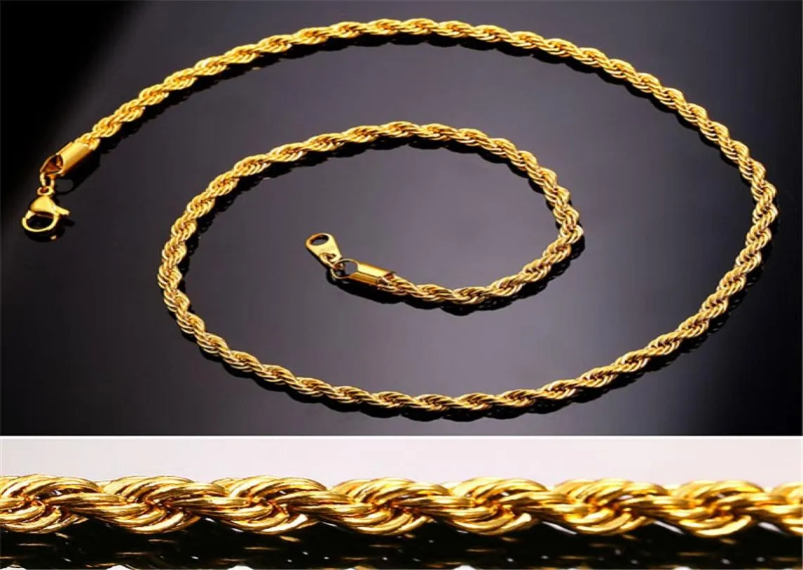 Gold Chains Fashion Stainless Steel Hip Hop Jewelry Rope Chain Mens Necklace4526960