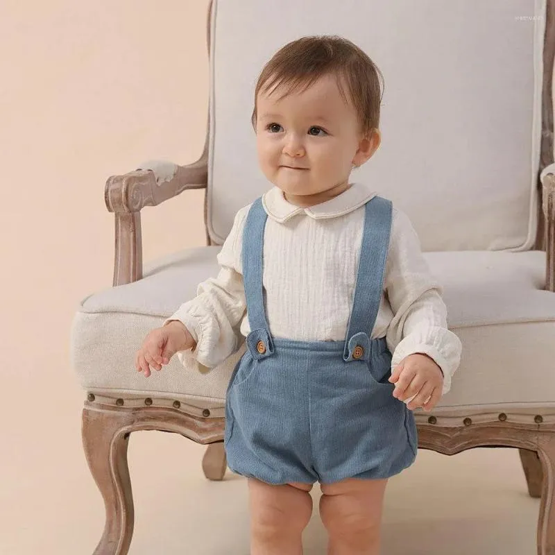 Set di abbigliamento abiti da bambino spagnolo set per ragazze 2024 camicetta di lino in cotone neonato con giacca pantaloncini a maniche lunghe