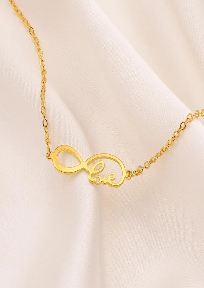 Infinity Symbol Love Pendant Collier Figure 14k Fine Gol Antique Jaune remplie Femmes Mesdames Girls Charmes Mom Gift Box8073039