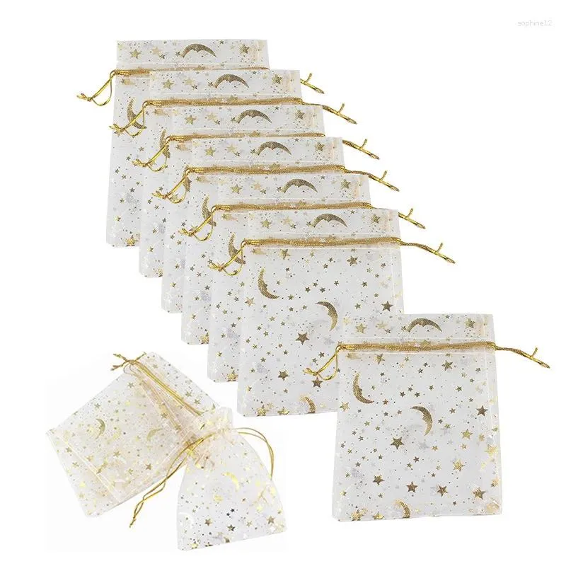 Wrap regalo 50pcs Moon Star Cullegger Bagza Borse Ramadan Decoration 2024 Eid Mubarak Packaging Gioiello Casusto per le forniture per feste di nozze