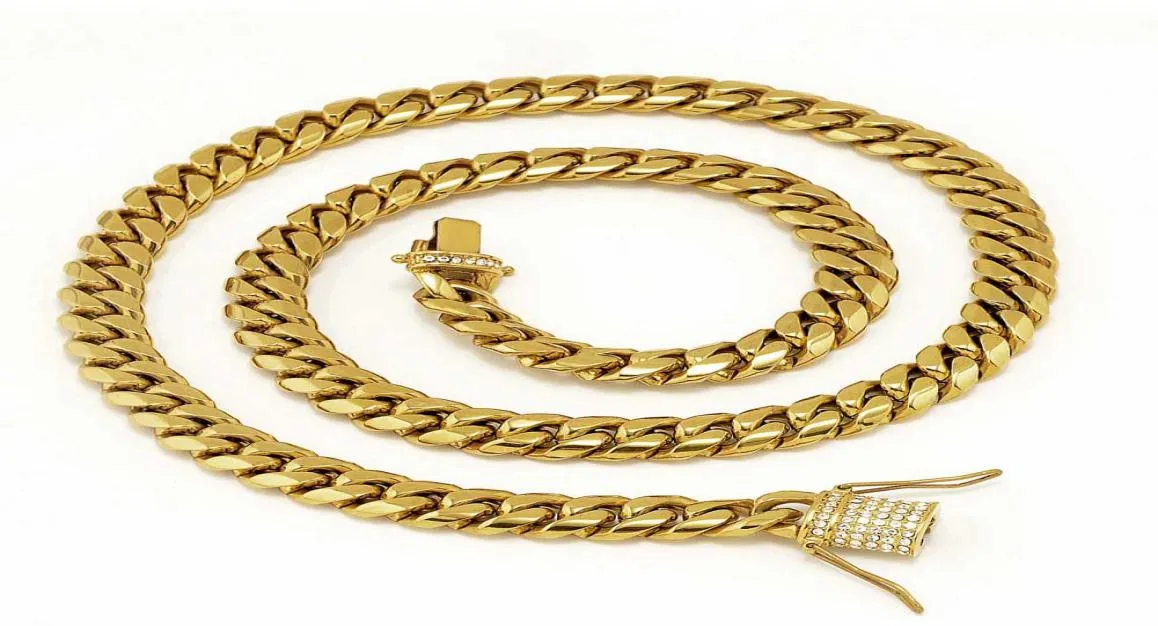 Roestvrij staal 24k vaste gouden elektroplate giet elkaar diamant cuban link ketting armband voor mannen stoep ketens sieraden 247929984