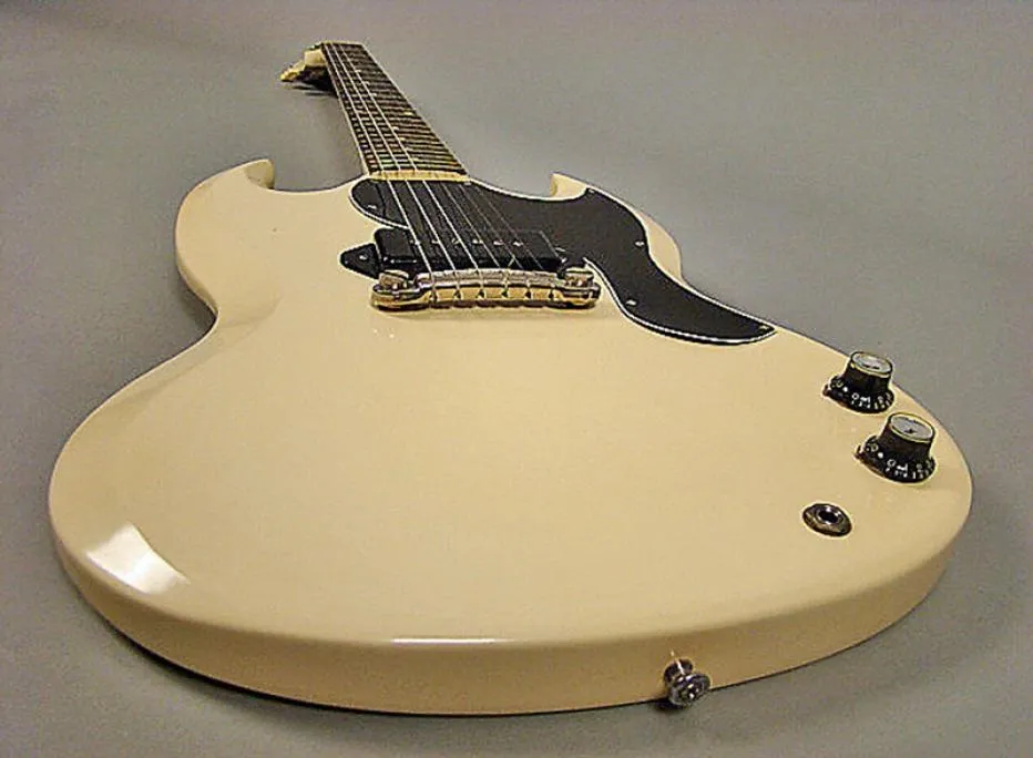 Främjande 1965 Polaris White Cream SG Junior Electric Guitar Single Black P90 Pickup Vintage Tuners WRAPARROUND SVARPIEL4692327