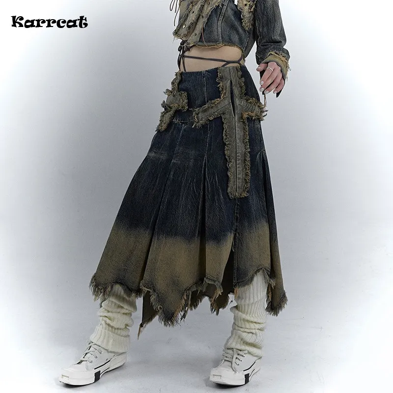 Distressed Denim Skirt: Japanese Y2K Vintage Aesthetic for