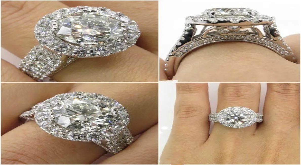 Luxury Female Big Diamond Ring 925 Silver Filled Ring Vintage Wedding Band Promise Engagement Rings for Women3539097