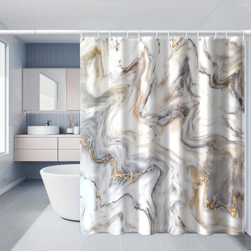Tende per doccia da doccia da 1 % Terretta impermeabile Bagno marmo Golden con ganci Accessori da bagno stampati
