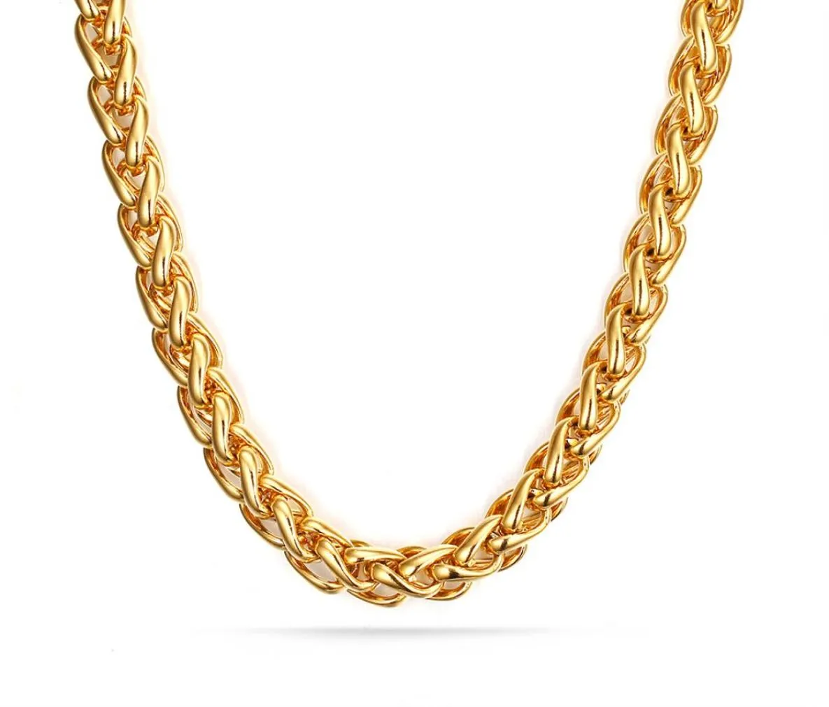 Excepcional más vendida de oro de 7 mm de acero inoxidable ED Wheat Braid Cabecillo de la cadena de bordillo 28quot Nuevo diseño para hombres0396442783